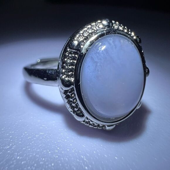 Blue Lace Agate Ring Size 7 Adjustable - Picture 3 of 13